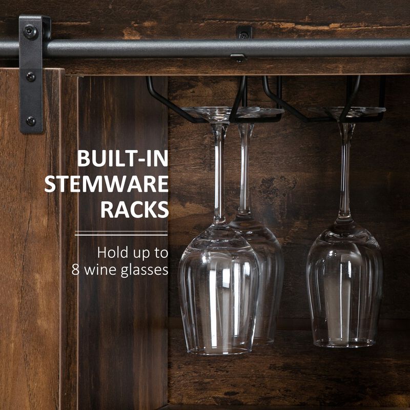 Rustic Brown Buffet: Industrial Sideboard with Sliding Barn Doors