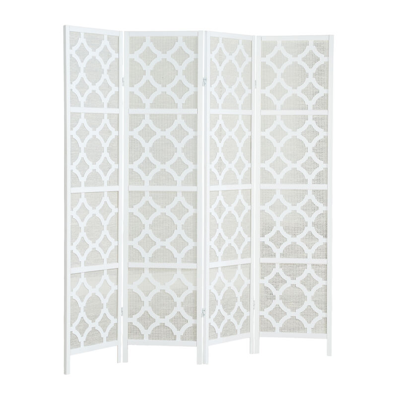 Streamdale Quarterfoil infused Diamond Design 4-Panel Room Divider, White