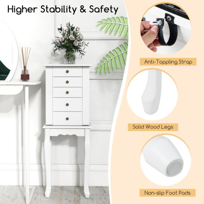 Hivvago 2 Colors Armoire Storage Standing Jewelry Cabinet with Mirror-White