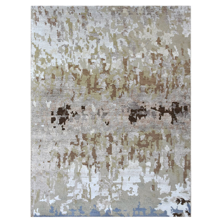 Rugsotic Carpets Hand Knotted Bamboo Silk & Wool 6'x9' Area Rug Abstract Beige NWS120