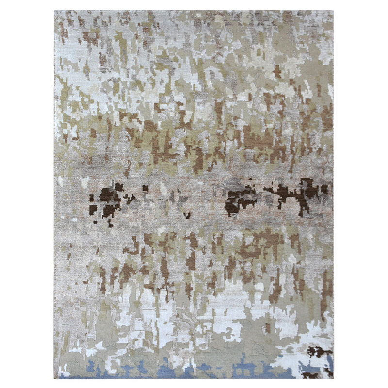 Rugsotic Carpets Hand Knotted Bamboo Silk & Wool 6'x9' Area Rug Abstract Beige NWS120