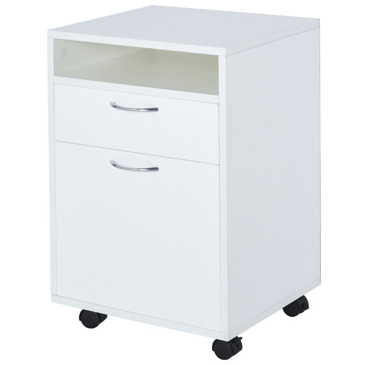 White Portable Storage: File Organizer with Drawer and Castors for Office