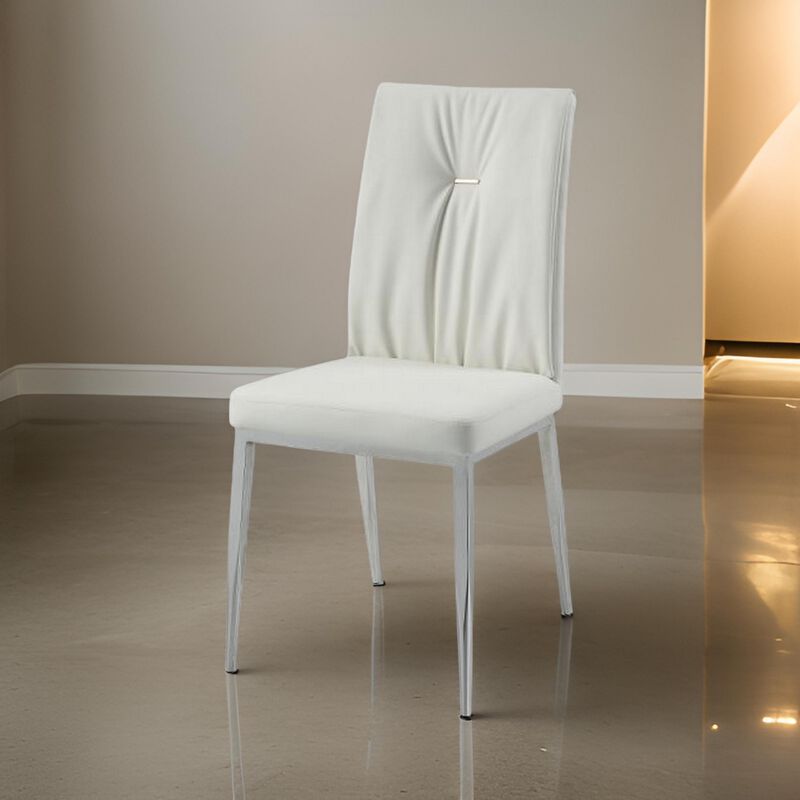 Kami 22 Inch Dining Chair, Set of 2, Tufted Backrest, Beige and Chrome - Benzara