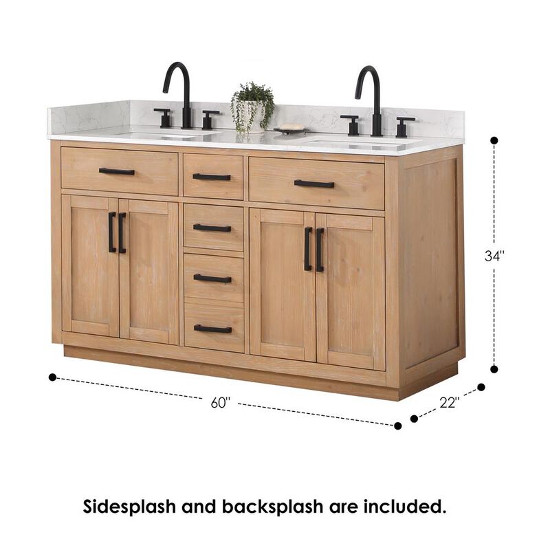 Altair 60 Double Bathroom Vanity in Light Brown with Mirror