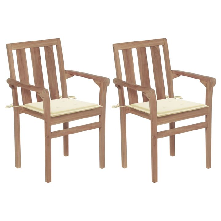 vidaXL Garden Chairs 2 pcs with Cream Cushions Solid Teak Wood