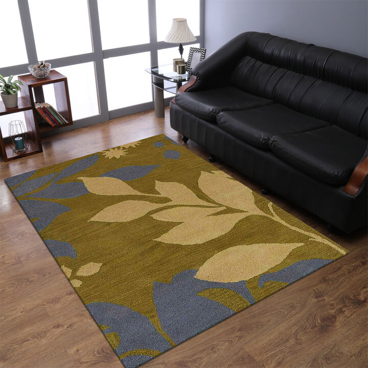 RUGSOTIC CARPETS HAND TUFTED WOOL ECO-FRIENDLY AREA RUGS  - 9'x12', Rectangle Shape, Green, Floral Modern Design, High Pile Thick Handmade Anti Skid Area Rugs for Living Room, Bed Room (K00719)