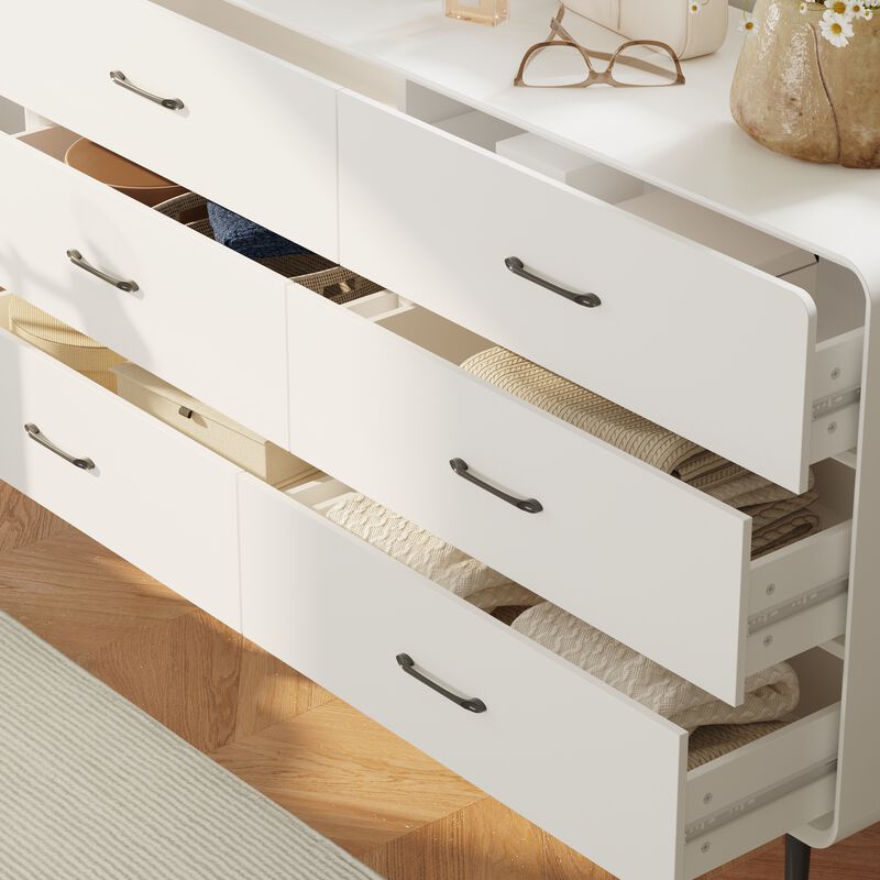 FUFU&GAGA Modern 6-Drawer Dresser, White Storage Cabinet with Black Handles & Legs, Spacious Bedroom Chest of Drawers for Clothes, Living Room & Entryway Organizer (54.9" W x 30.8" H x 15.6" D),White