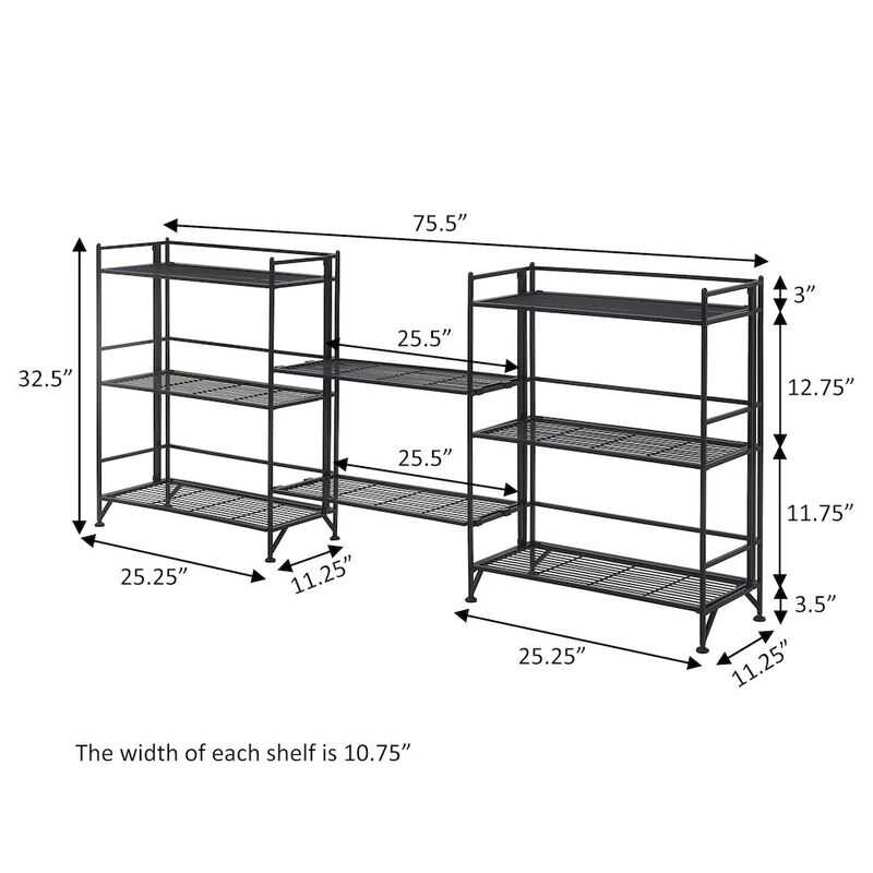 Convenience Concepts Xtra Storage 3 Tier Wide Folding Metal Shelves with Set of 2 Extension Shelves