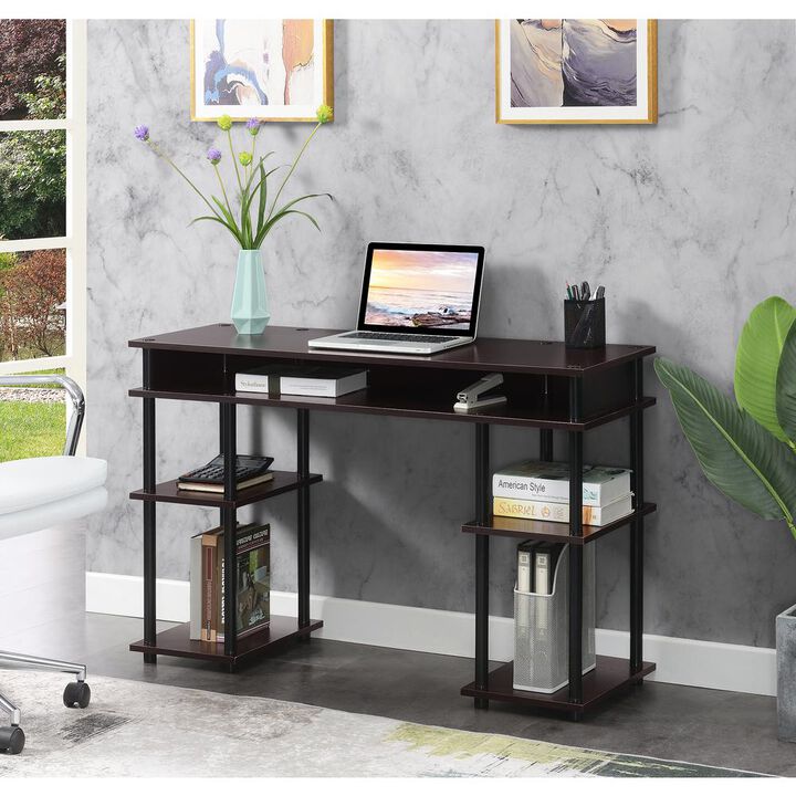 Convenience Concepts Designs2Go No Tools Student Desk with Shelves, Espresso/Black