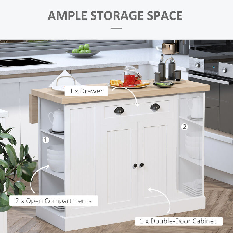 47" Farmhouse Style Kitchen Island Storage Cabinet w/ Drop Leaf Table Countertop