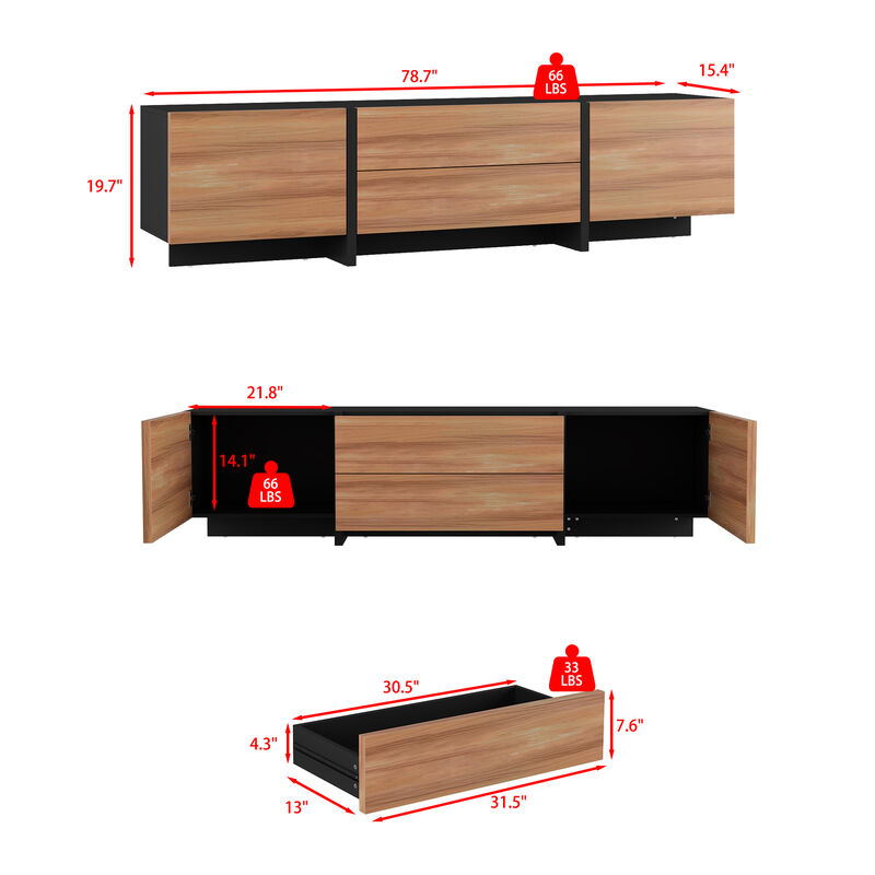 FUFU&GAGA Modern TV Stand with Storage Cabinets & Drawers, 78.7" Entertainment Center for Living Room, (78.7" W x 19.7" H x 15.4" D), Brown
