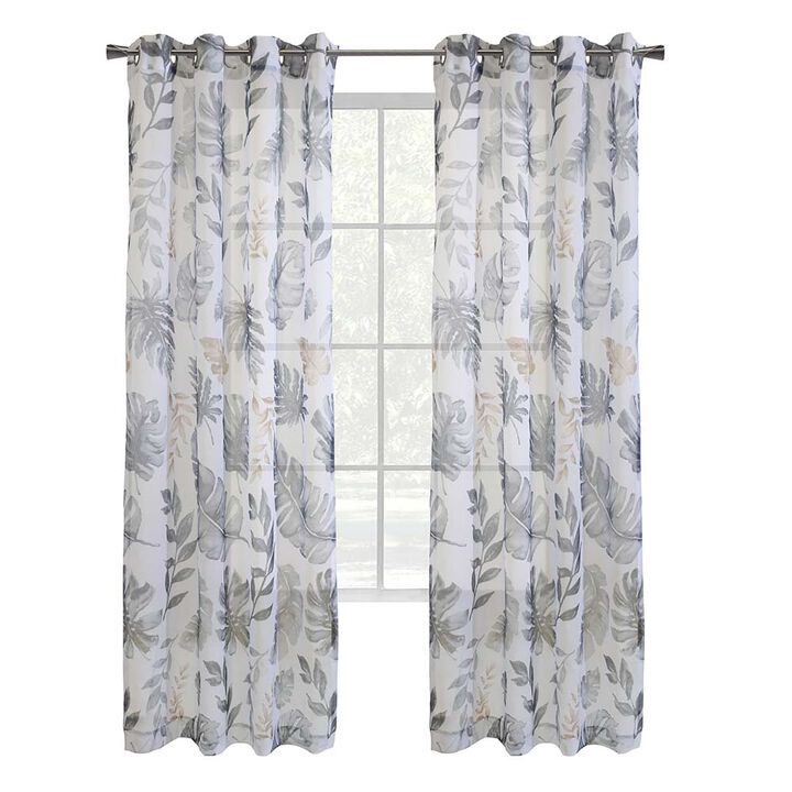 Habitat Alba Sheer Botanical Leaf Design Touch of Nature to Your Home or Office Grommet Curtain Panel 52" x 95" Taupe