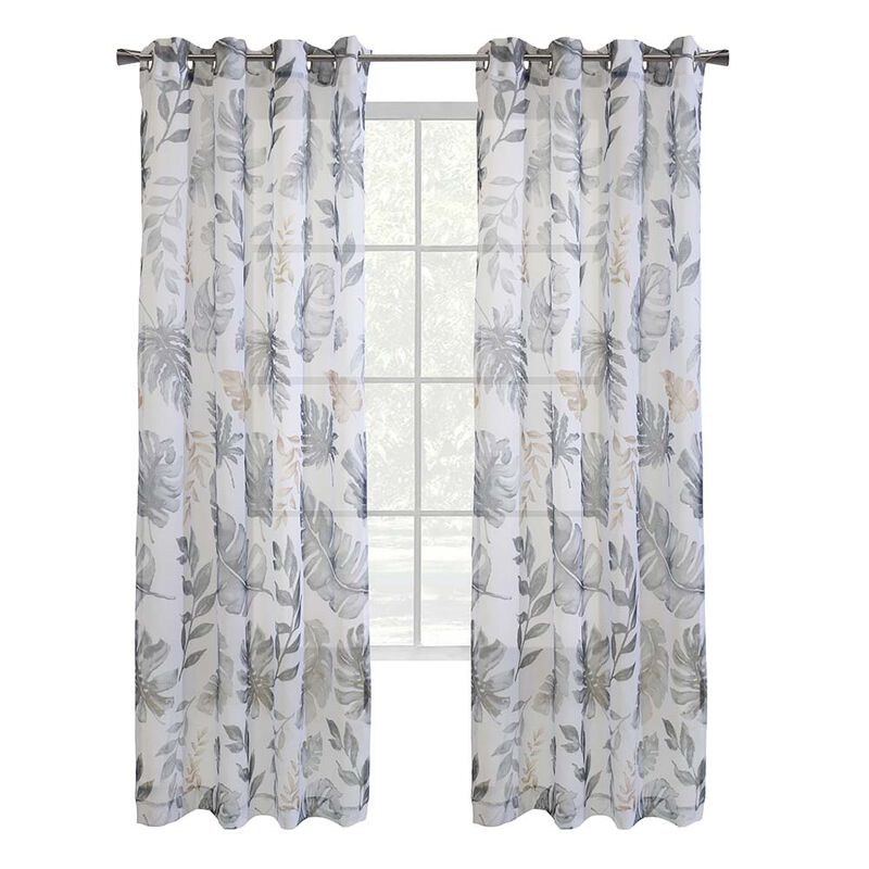 Habitat Alba Sheer Botanical Leaf Design Touch of Nature to Your Home or Office Grommet Curtain Panel 52" x 95" Taupe