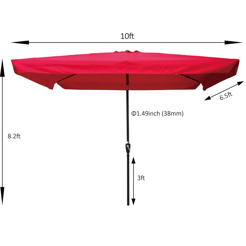 10 X 6.5FT Rectangular Patio Umbrella Outdoor Market Umbrellas With Crank And Push Button
