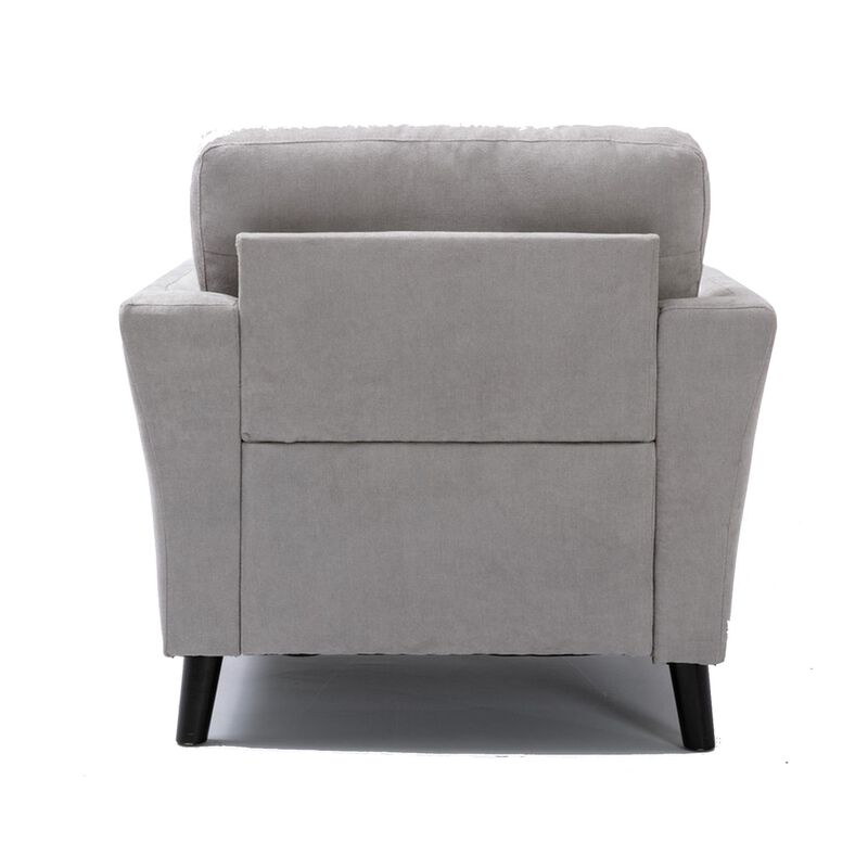 Otto 37 Inch Armchair, Pocket Coil Springs, 2 Throw Pillows, Gray Linen Fabric - Benzara