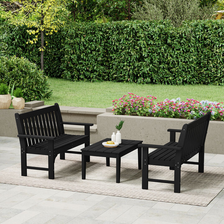 WestinTrends 3-Piece HDPE Outdoor Patio Furniture Couch and Coffee Table Set