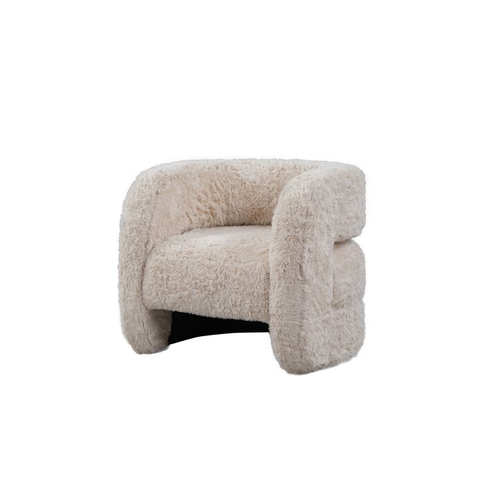 Ciel Accent Chair with Barrel Style Plush Foam Cushion, Beige Faux Fur - Benzara