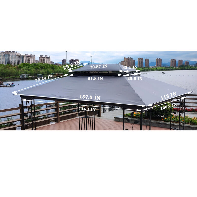 13 X 10FT Patio Double Roof Gazebo Replacement Canopy Top Fabric, Gray