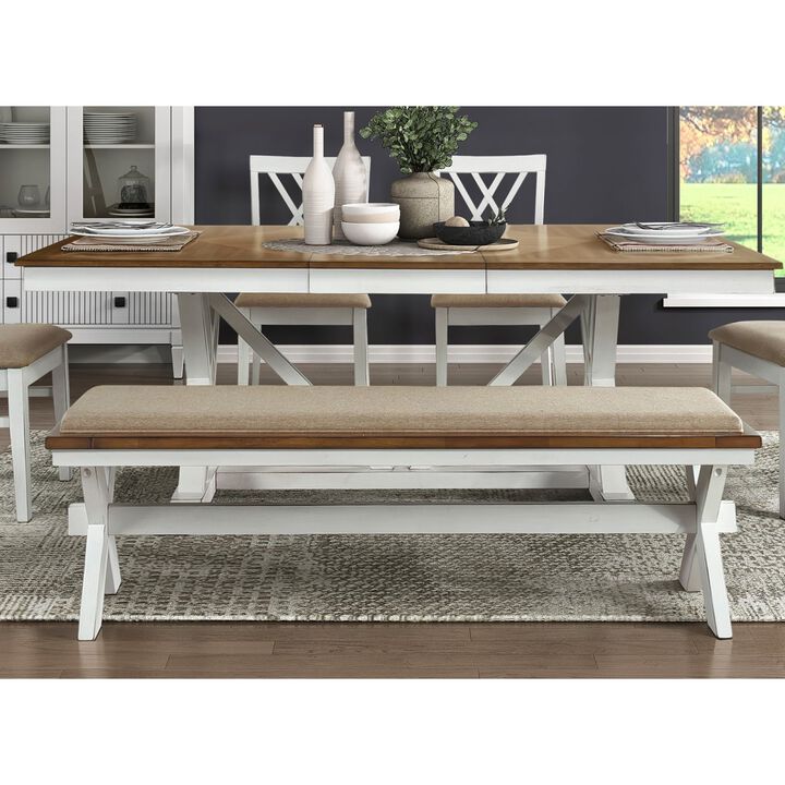 Traditional Oak Bench with Fabric Seat