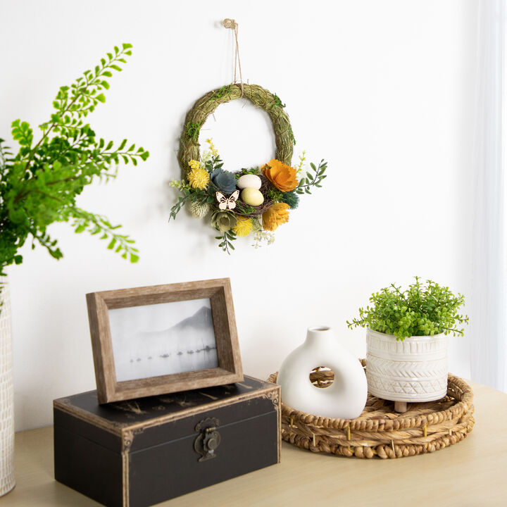 12" Easter Egg and Bird Nest Wreath with Wooden Flowers