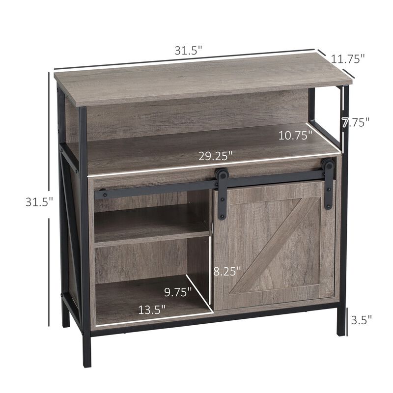 Gray Farmhouse Buffet: Sliding Barn Door Cabinet with Shelf