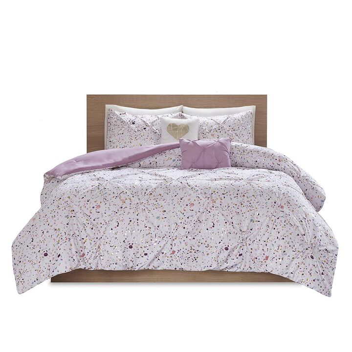 Belen Kox Metallic Glitter Printed Reversible Comforter Set - Plum, Belen Kox