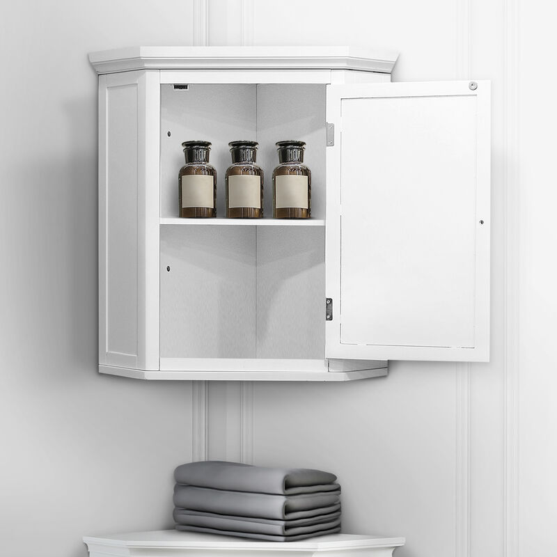 Teamson Home Glancy One Shutter Door Removable Wooden Corner Wall Cabinet White