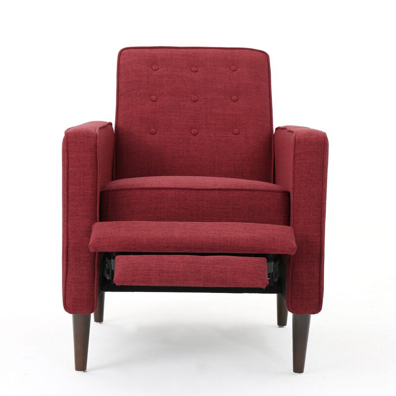 Dupe Manual Reclining Chair, Button Tufted Design, Red Polyester - Benzara