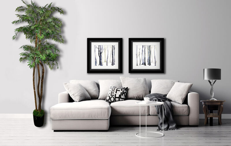 Handmade 6' Artificial Ming 2-Tier Tree In Home Basics Plastic Pot Made with Real Wood and Moss Accents