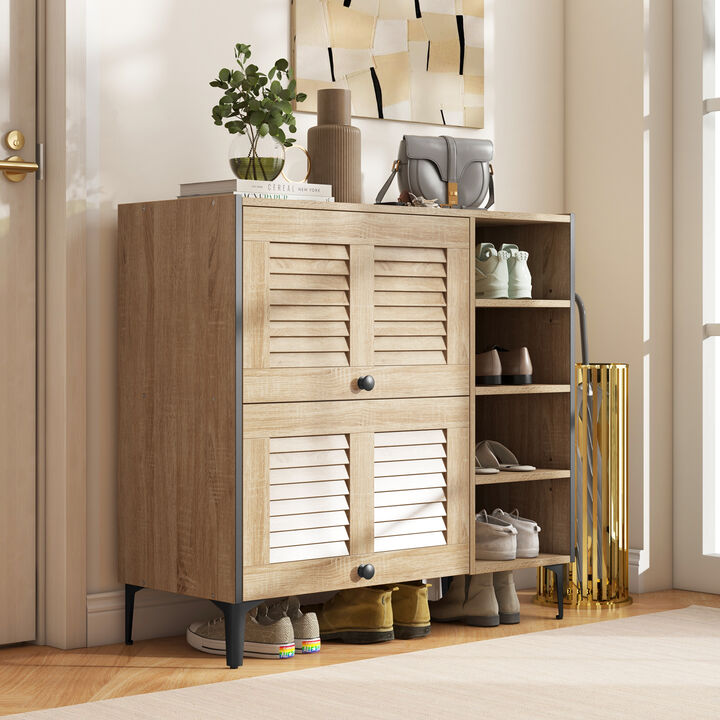 Shoe Rack Organizer with Flip-up See-through Doors and Adjustable Shelves