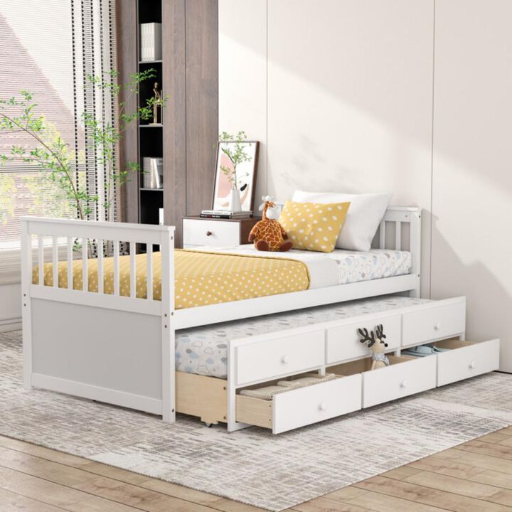 Hivvago Twin Captains Bed with Trundle and 3 Storage Drawers