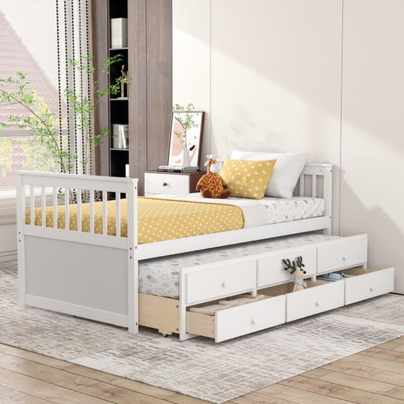 Hivvago Twin Captains Bed with Trundle and 3 Storage Drawers