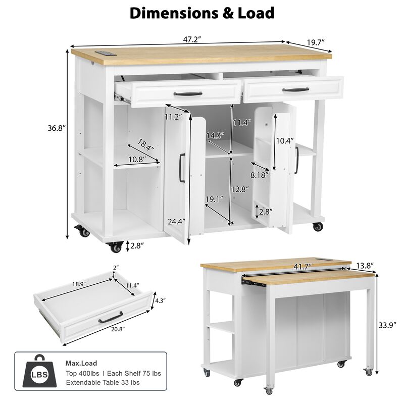 Merax Kitchen Island with Extendable Dining Table