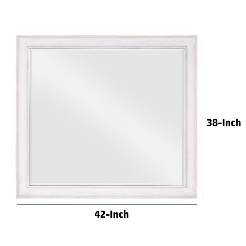 42 Inch Wall Mirror, Molded Sleek Wood Frame, White-Benzara