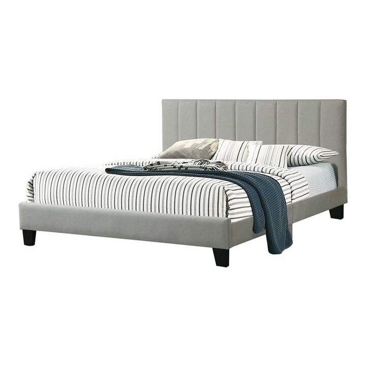 Eve Platform California King Bed, Deep Channel Tufted Light Gray Upholstery - Benzara
