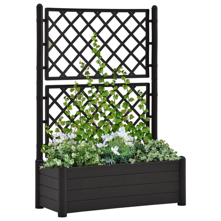 Simi Garden Flower Planter with Trellis, Anthracite Gray, 17x40x56 - Benzara