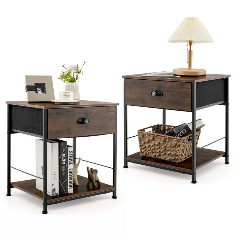 Hivvago Brown 2-Tier Nightstand with Open Shelving for Living Room and Bedroom - Set of 2