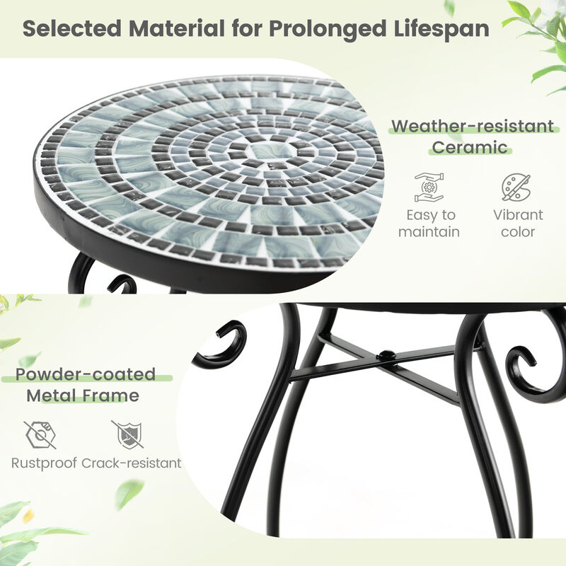 Small Plant Stand with Weather Resistant Ceramic Tile Tabletop-Black & Smoke Blue