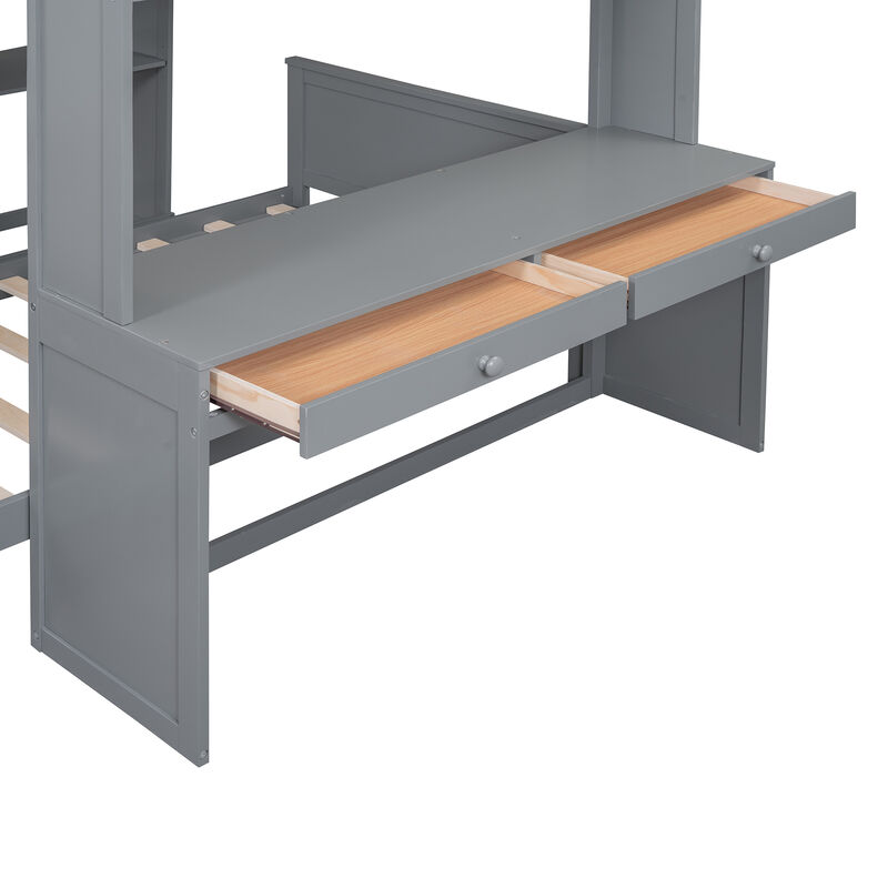 Merax Loft Bed with Storage Shelves and Wardrobe