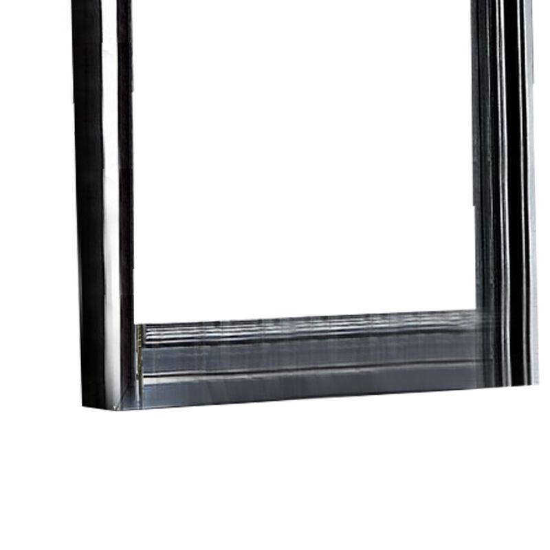 Traditional Style Wooden Frame Dresser Mirror with Curved Top, Black-Benzara