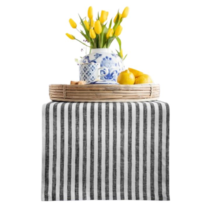 Solino Home 100% Pure Linen Table Runner 14 x 72 Inch | Amalfi Stripe