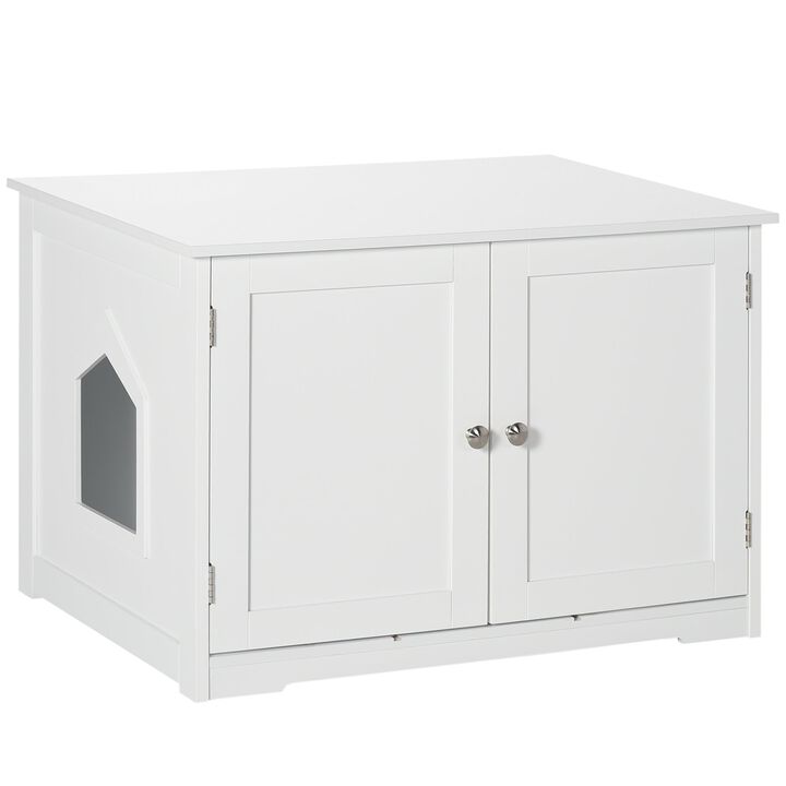 White Cat Furniture: Litter Box Side Table with Adjustable Partition