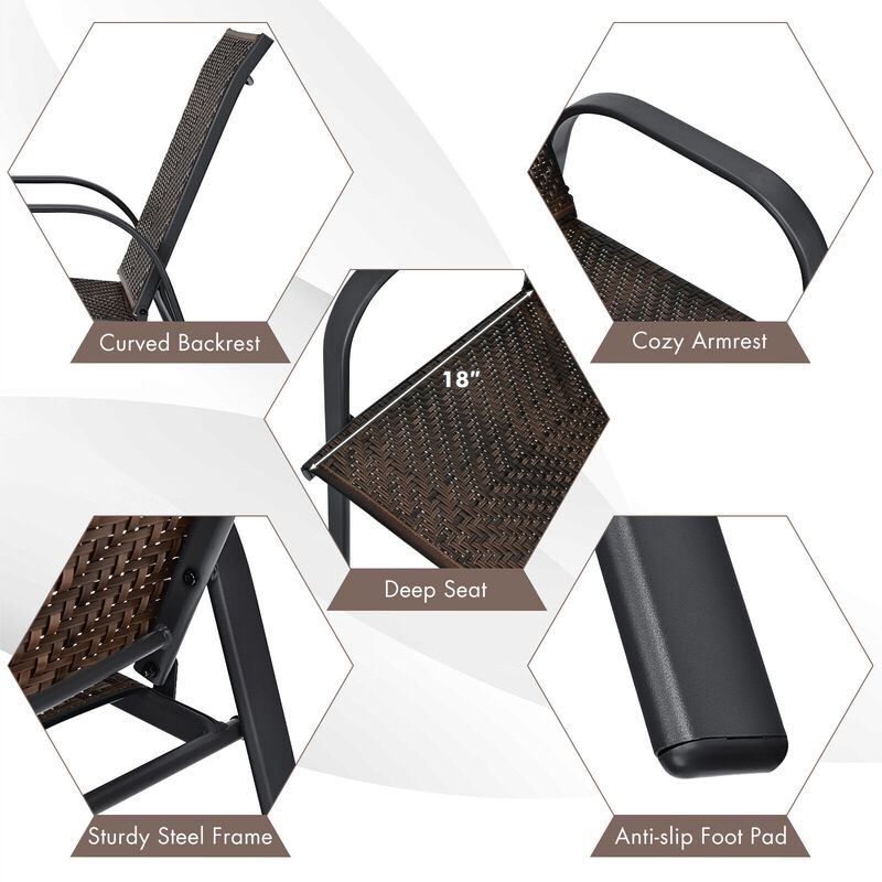 Set of 6 Outdoor PE Wicker Stackable Chairs with Sturdy Steel Frame