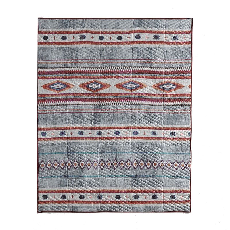 Pimi 50 x 60 Quilted Throw Blanket, Polyester Fill, Southwest Boho Style - Benzara