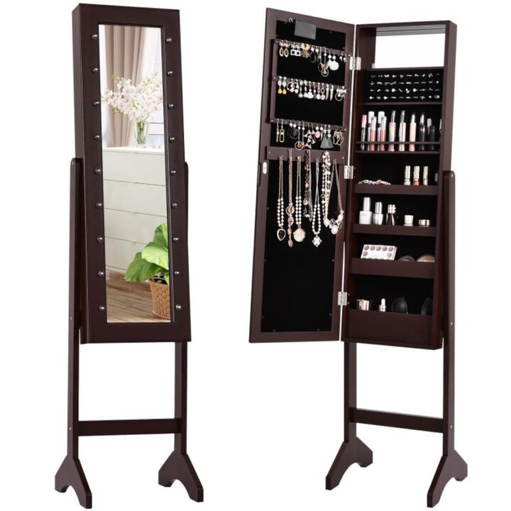 Hivvago Mirrored Jewelry Cabinet Armoire Organizer w/ LED lights