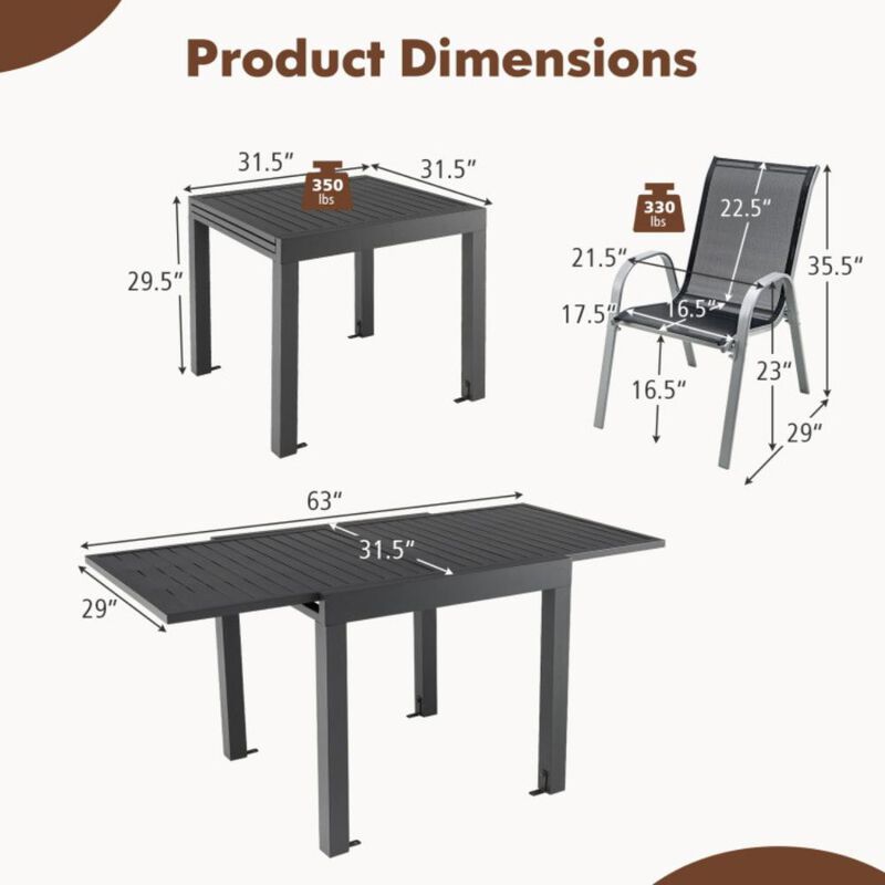 Hivvago Outdoor Dining Table Set with Extendable Aluminum Table and 4 Stackable Chairs