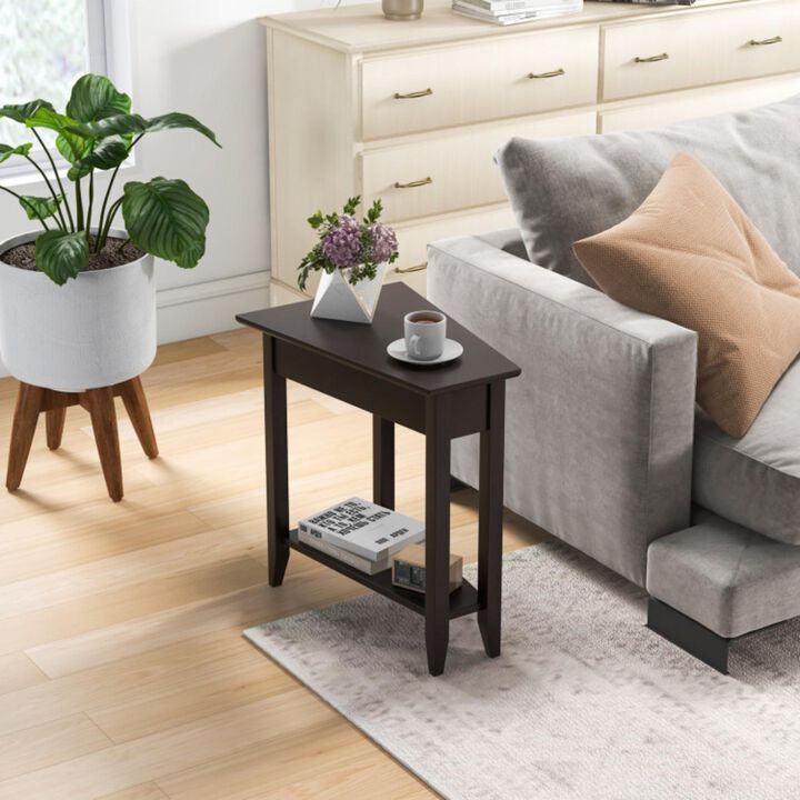 Hivvago 2-Tier Wedge Narrow End Table with Storage Shelf and Solid Wood Legs
