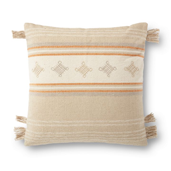 P0933 Beige/Orange 22"x22" Pillow