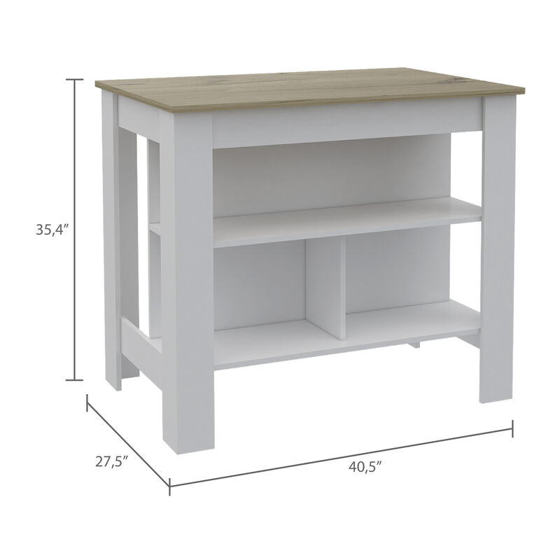 Streamdale Rockaway 3-Shelf Kitchen Island White And Light Oak