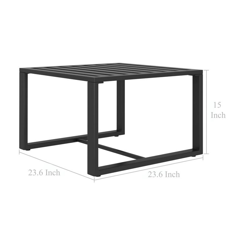 Outdoor Coffee Table with 24 Inch Slatted Top, Dark Gray Aluminum  - Benzara
